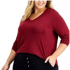 ALFANI Plus Size Pocketed PajamaTop, shirt, red, 2X